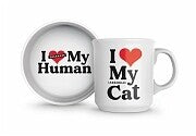 Heart Mug and Cat Bowl Set
