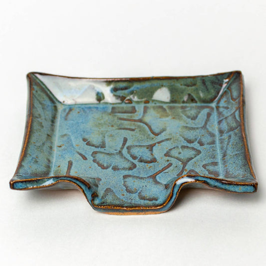 Ginkgo Leaf Pattern Ceramic Blue Soap Dish