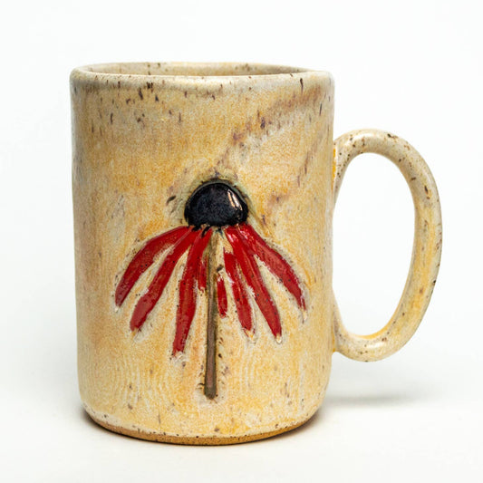 Red Cone Flower Design Handmade Ceramic Mug 16 oz