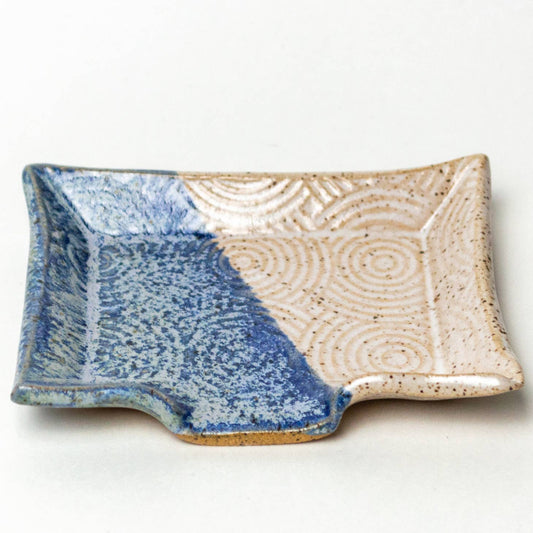 Spiral Pattern Blue and White Handmade Ceramic Soap Dish