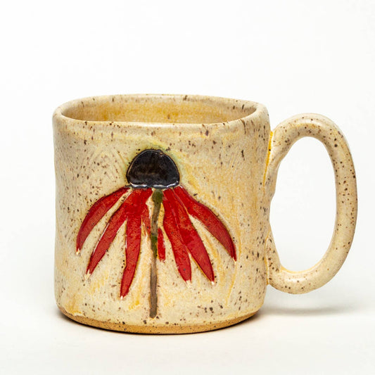 Red Cone Flower Design Handmade Ceramic Mug 10 oz