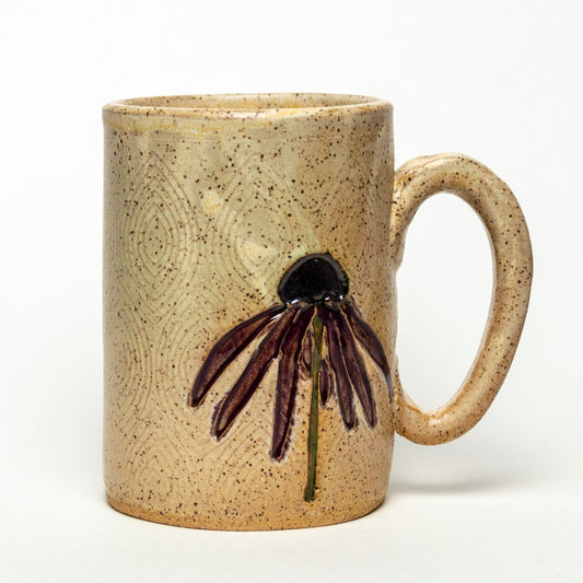 Purple Cone Flower Design Handmade Ceramic Mug 16 oz