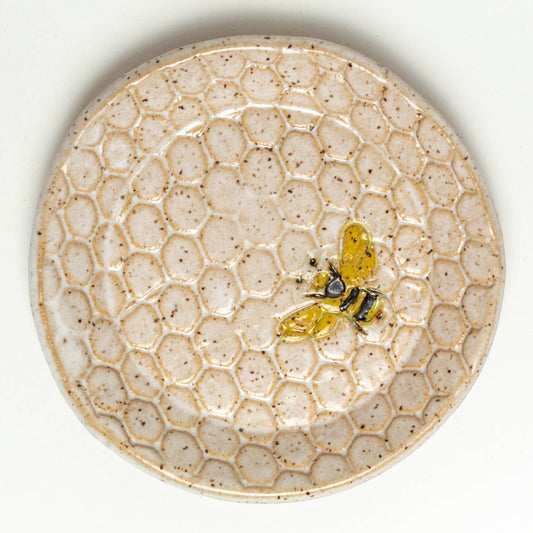 Honey Bee Pattern Ceramic Round Trinket Dish